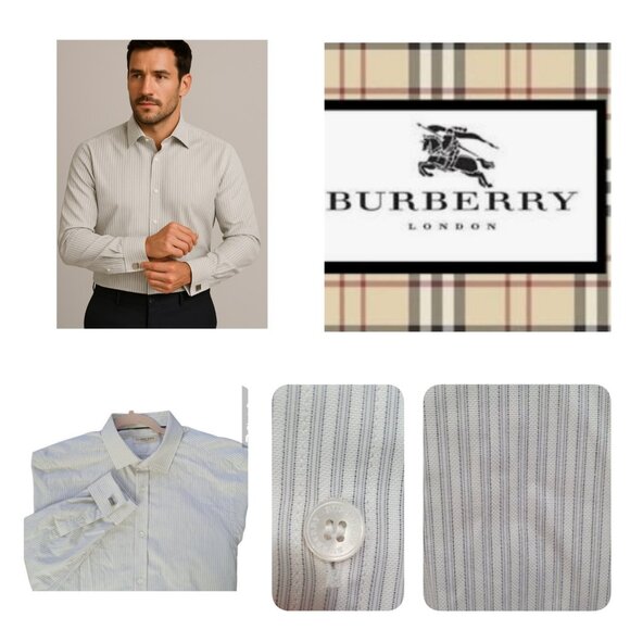 Burberry London Men’s 16.5 42 Sz L Striped Long Sleeve Button Down Cotton Shirt - Picture 1 of 15